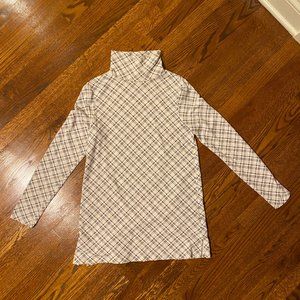 LAST CHANCE: Lands' End Oatmeal/Navy Plaid Knit Turtleneck Tunic - Size XS